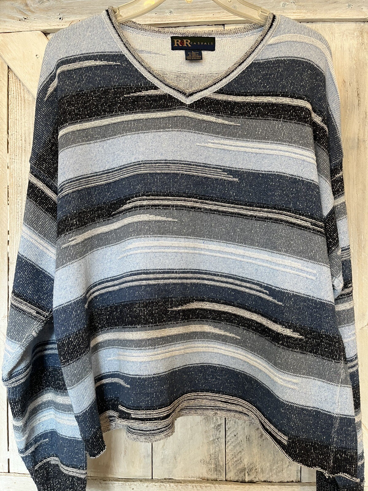 Vintage R & R Casuals Women’s Southwest Navajo Blue V Neck Sweater Size Large