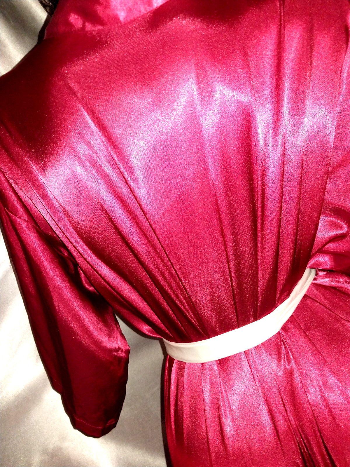 VTG SATIN RUBY GARNET RED SHORTY BABYDOLL NIGHTGOWN ROBE LINGERIE 42 44 XL