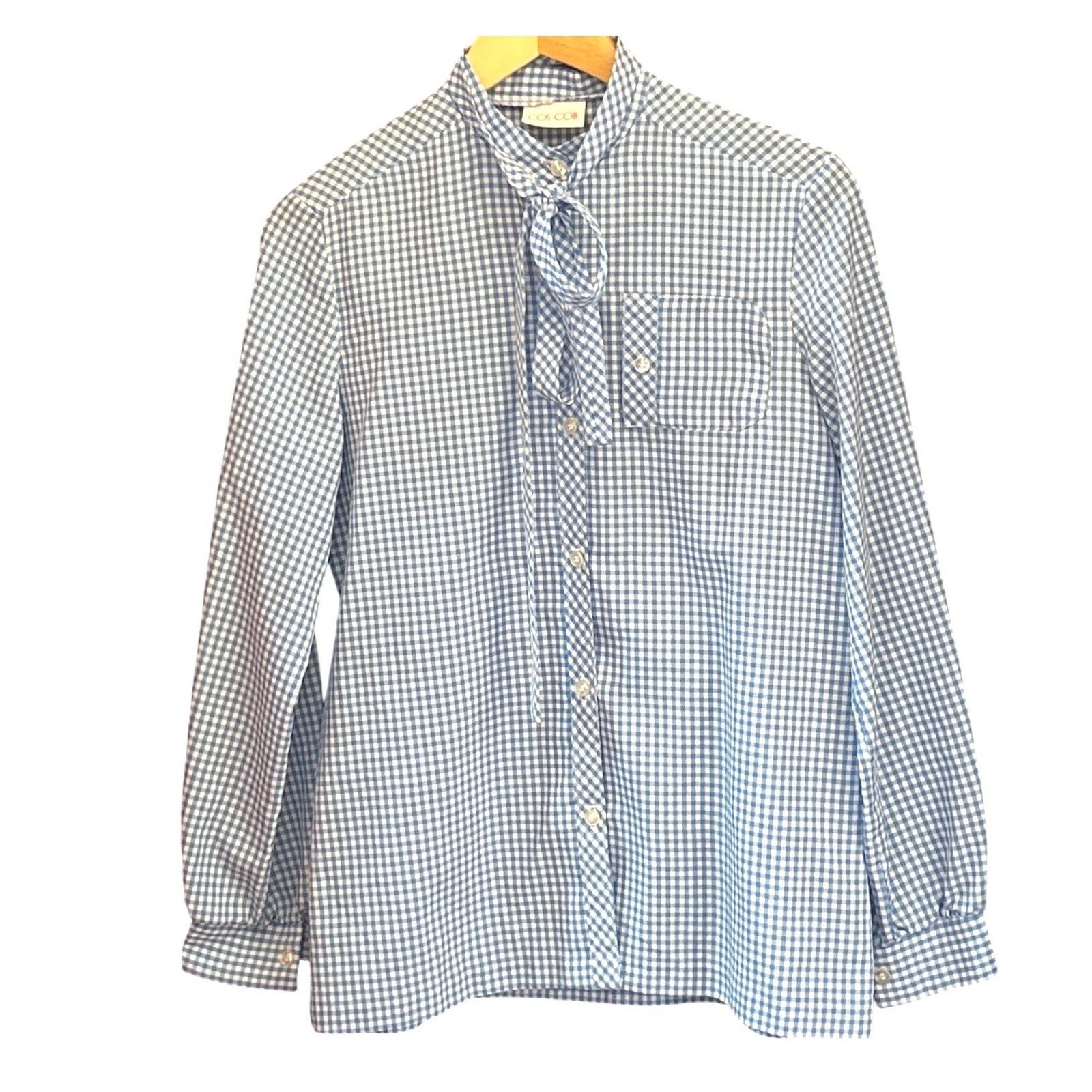 Vintage Cos Cob Gingham Blouse Bow Cottagecore Picnic Summer Farmhouse Americana