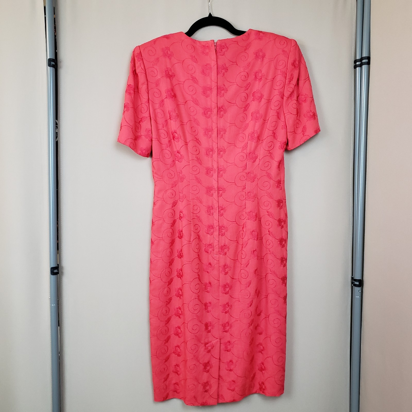 Oberon Dress 6 Embroidered Linen Blend Sheath Poppy Red Short Sleeve Knee Length