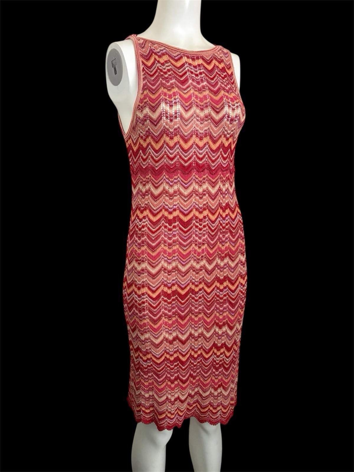 Vintage 80’s MISSONI Pink Red Chevron Zig Zag Knit Tank Dress Sz 40 / 4 IS Small