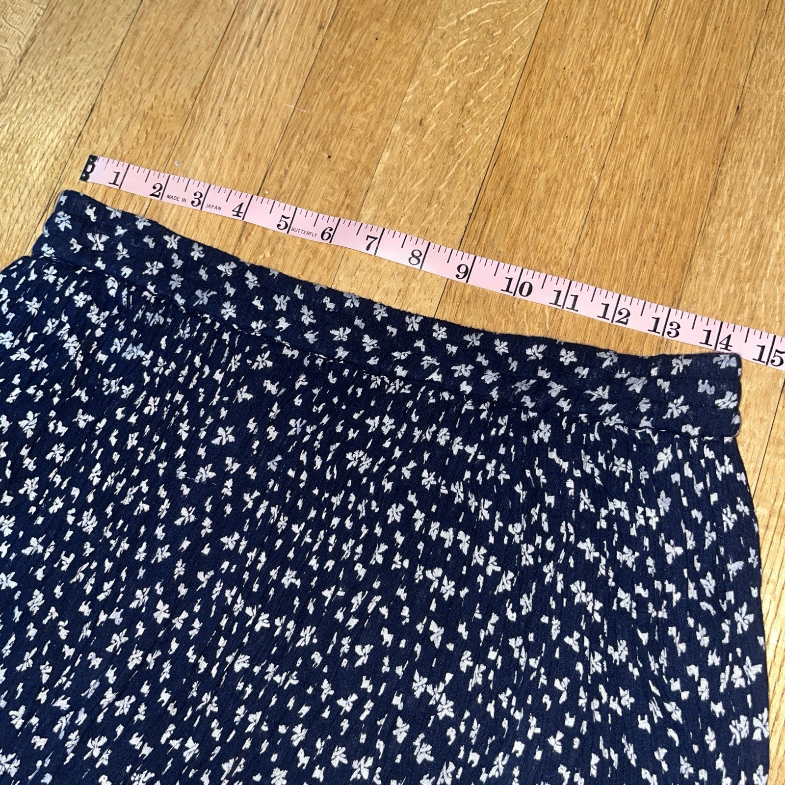 Phool VTG Full Flowing Skirt L NAVY & White Flow Flare Floral Button broom Sweep