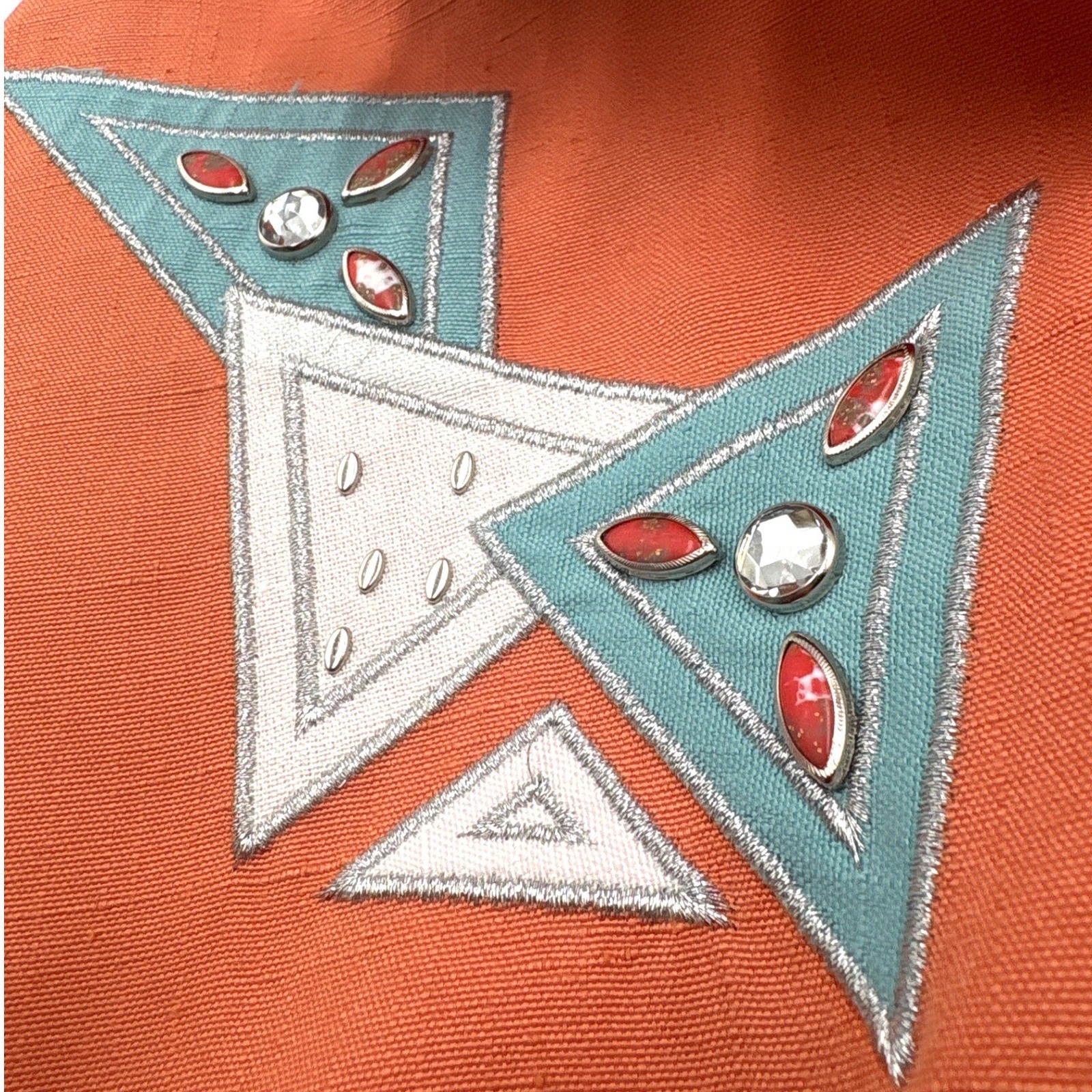 Vintage Joyce Orange Geometric Embellished Button Down Shirt Womens Large 80s 90