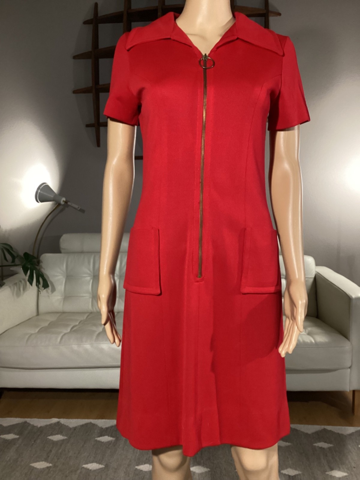 Vintage 1970s Jonathan Logan Shady Lane Red Mod Hippie Dress Ring Zip
