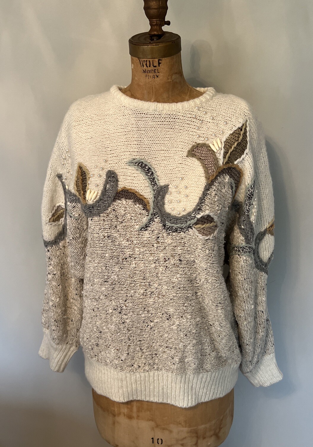 Vintage 1980’s 20ans Marie Kim Sweater Cottage Coastal Grandma Beaded L-XL