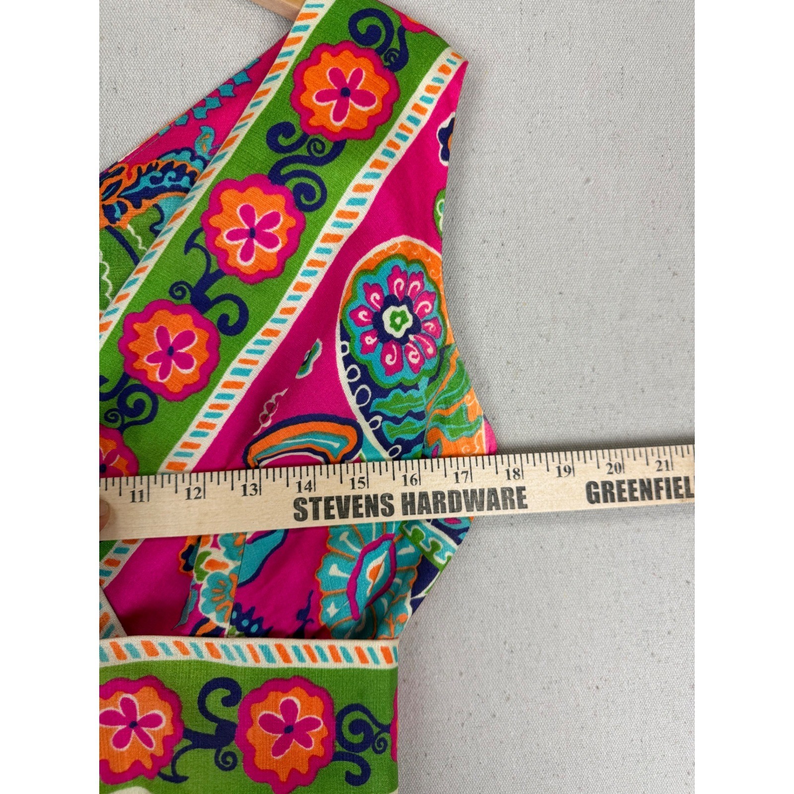 VTG Psychedelic Paisley Floral Maxi Dress Pink Orange Green Garden Party Boho