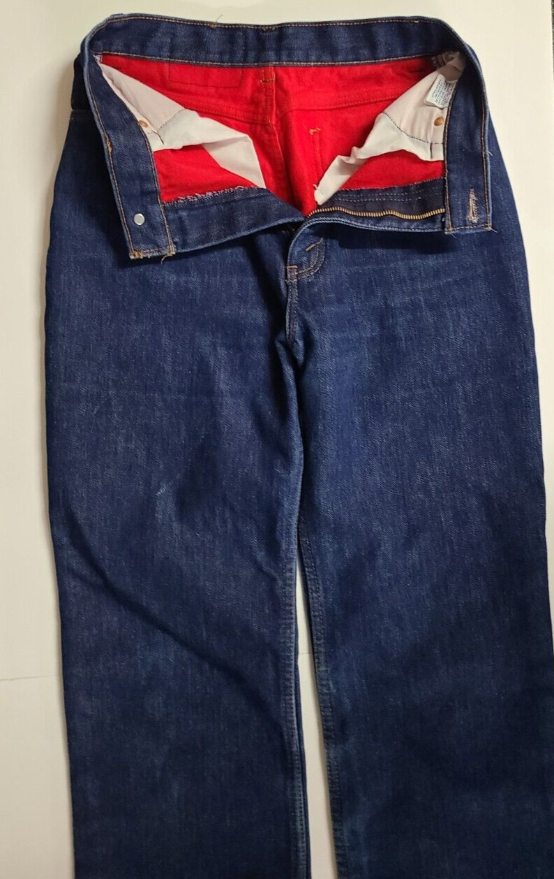 USA Vtg Womens Red Flannel Lined Levis 2517 Denim Blue Jeans Orange Tab Medium