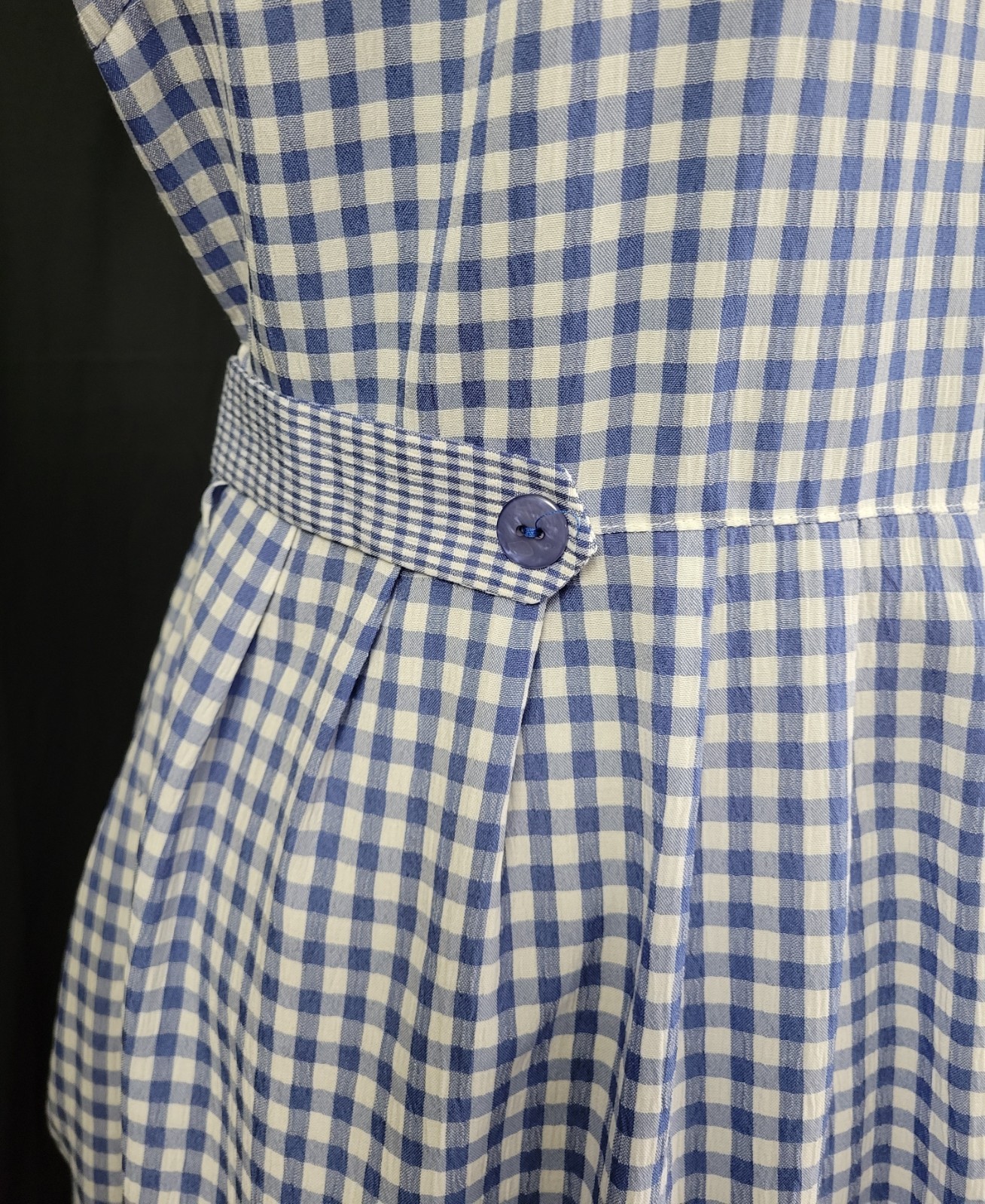Vintage Kathie Lee Blue & White Gingham Checked Dress w Tie Waist Size 12