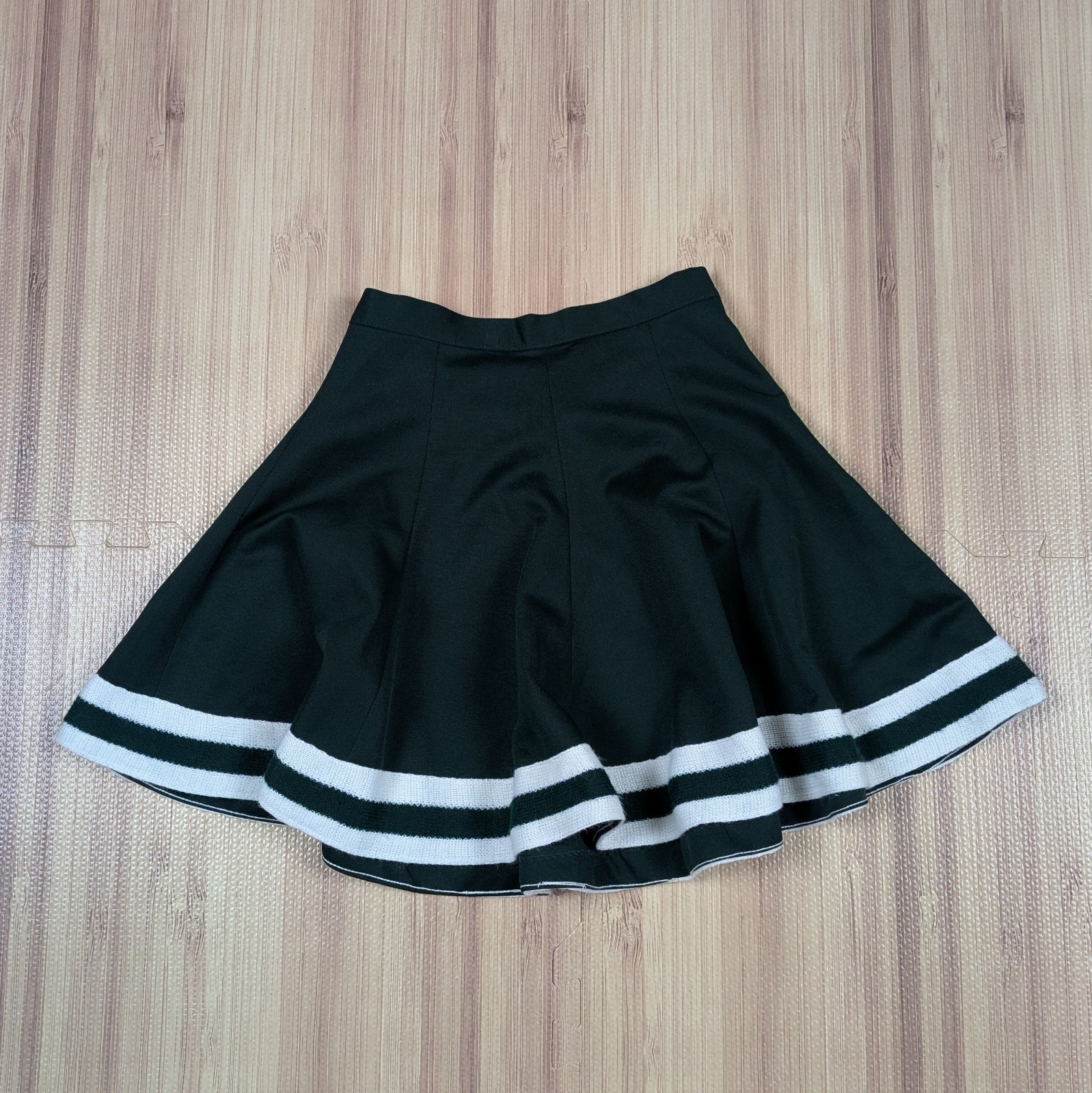 Vintage 70s Cheerleader Skirt Size 14 Waist 24 DEHEN Knit Cheer Green/White