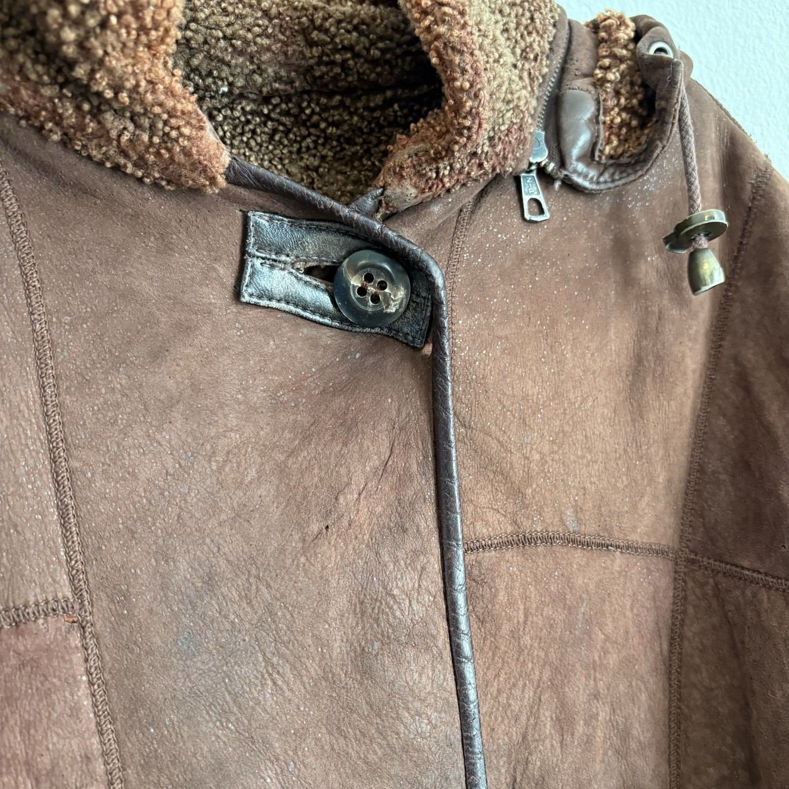 Vintage 70s Genuine Shearling Coat 100% Lambskin Brown Made in Uruguay Size 38 M