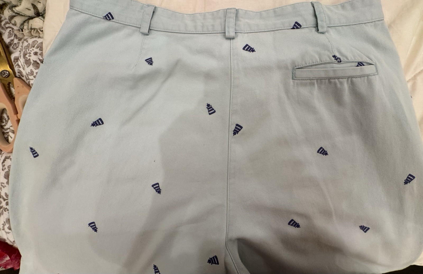 Vintage 90s LL Bean Critter Pants Womens 18, blue Lighthouse Embroidered