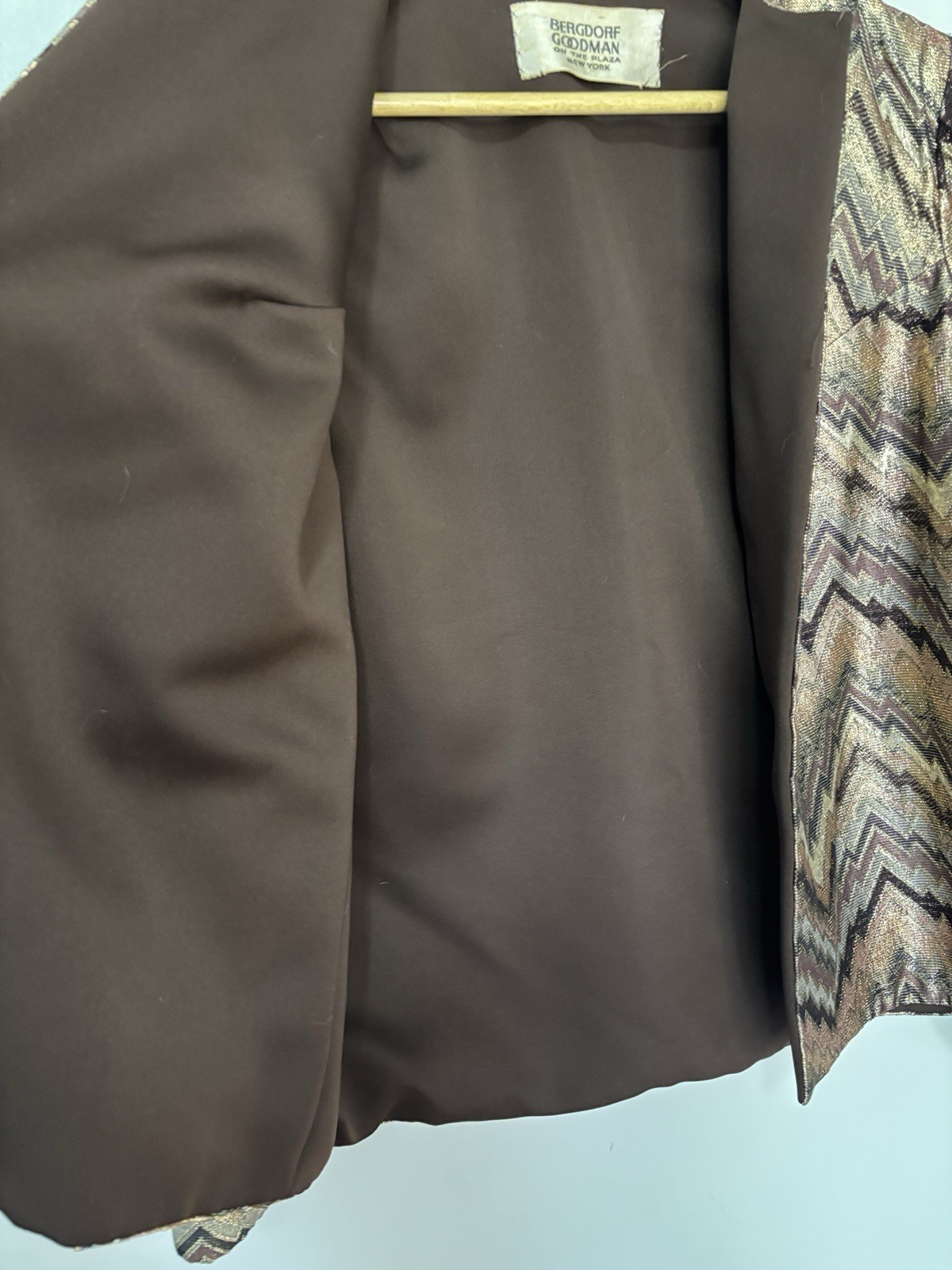 Vintage Bergdorf Goodman Womens 80s Brown Gold Jacket Zigzag Chevron Size 18