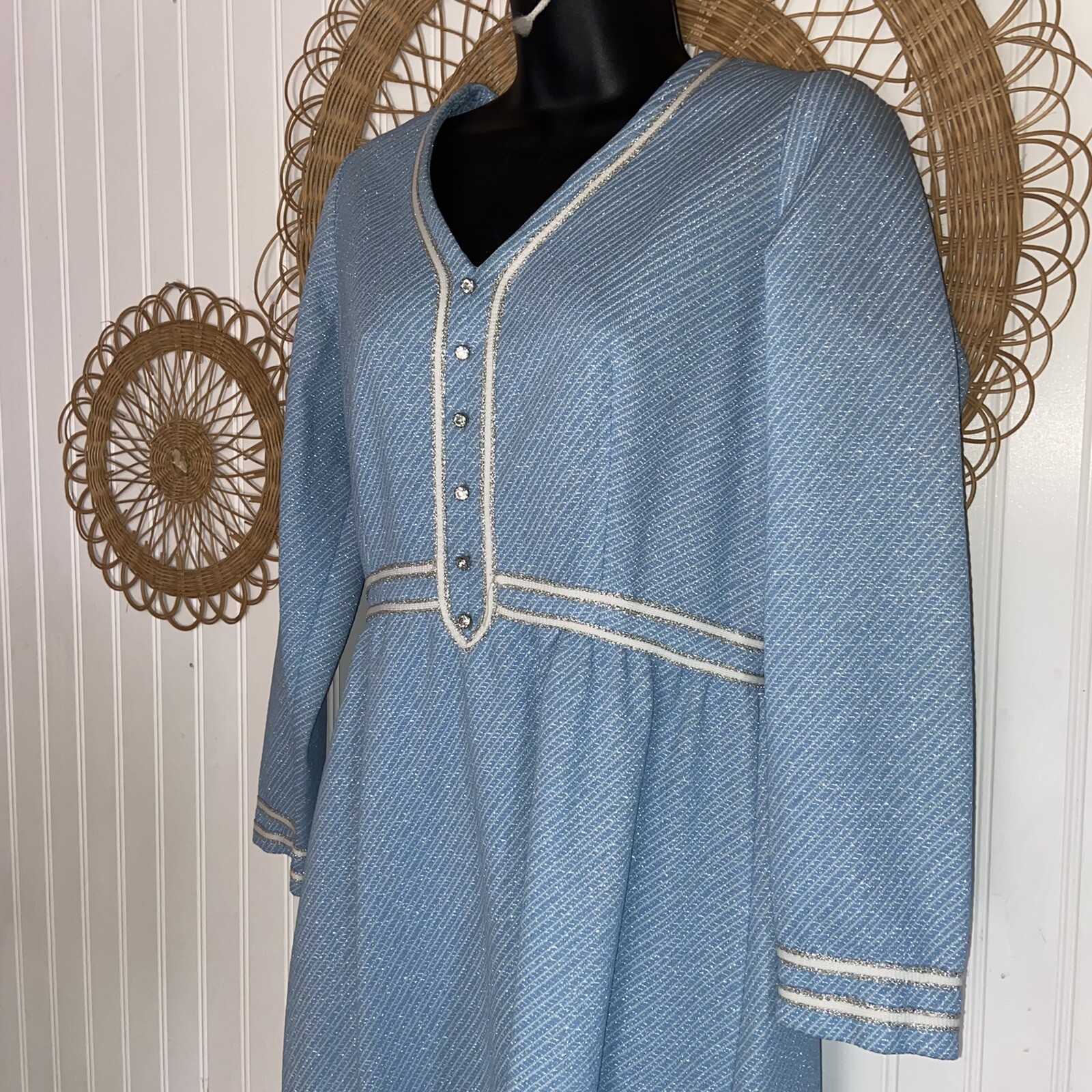 Vintage Barnsville Womens Blue Sparkly Hippie Dress 1970’s 8 boho J12