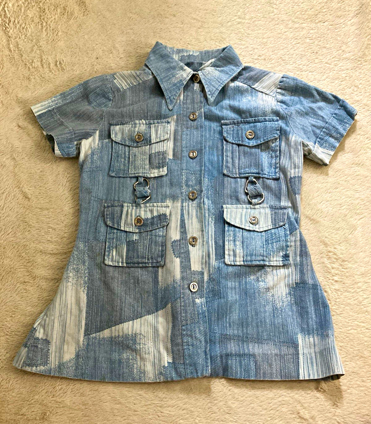 70s VTG Dagger Collar Safari Retro D-Ring Button Up Pocket Shirt Jacket