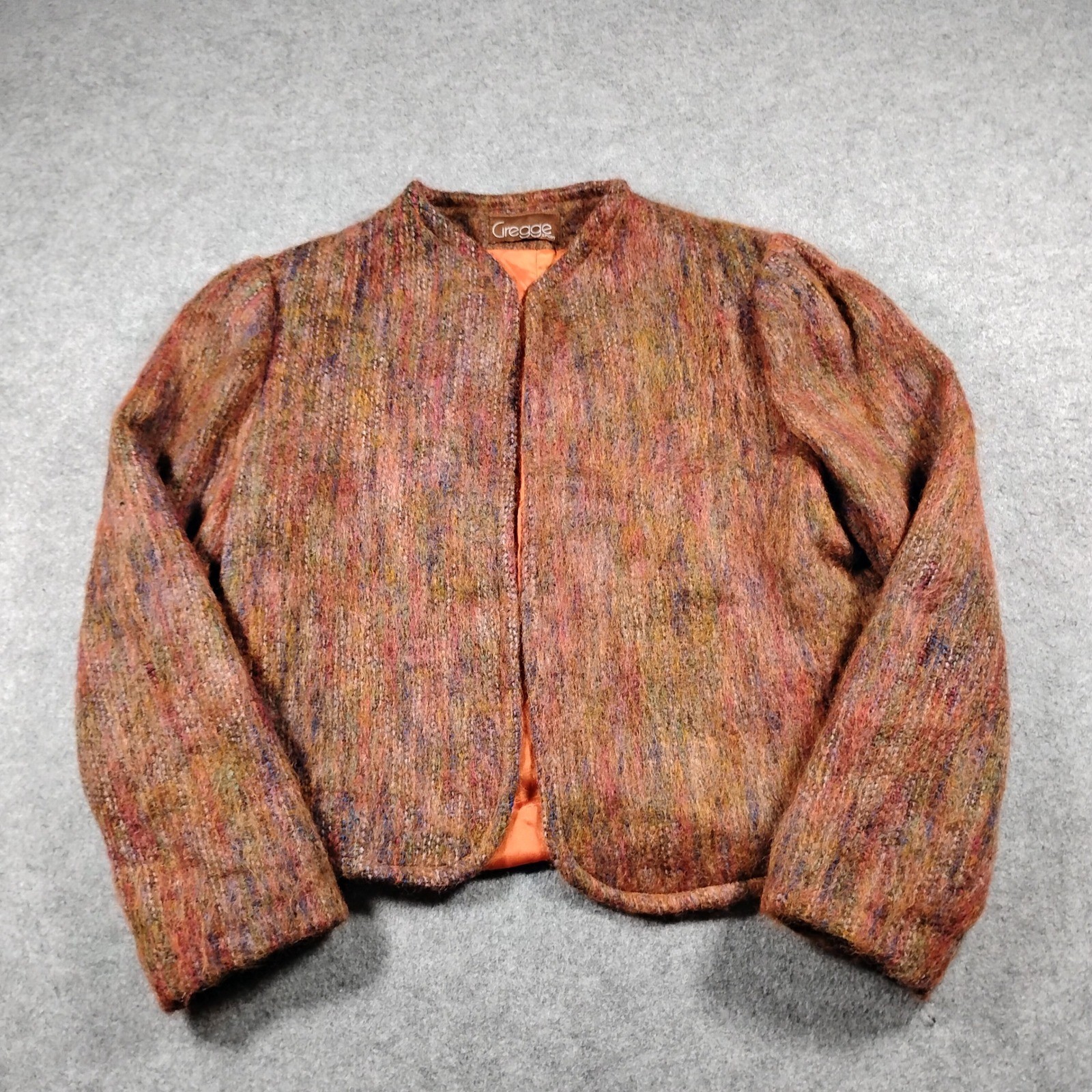 Gregge Sport Crop Open Front Jacket Women’s Size 8 Orange Multicolor Mohair Wool