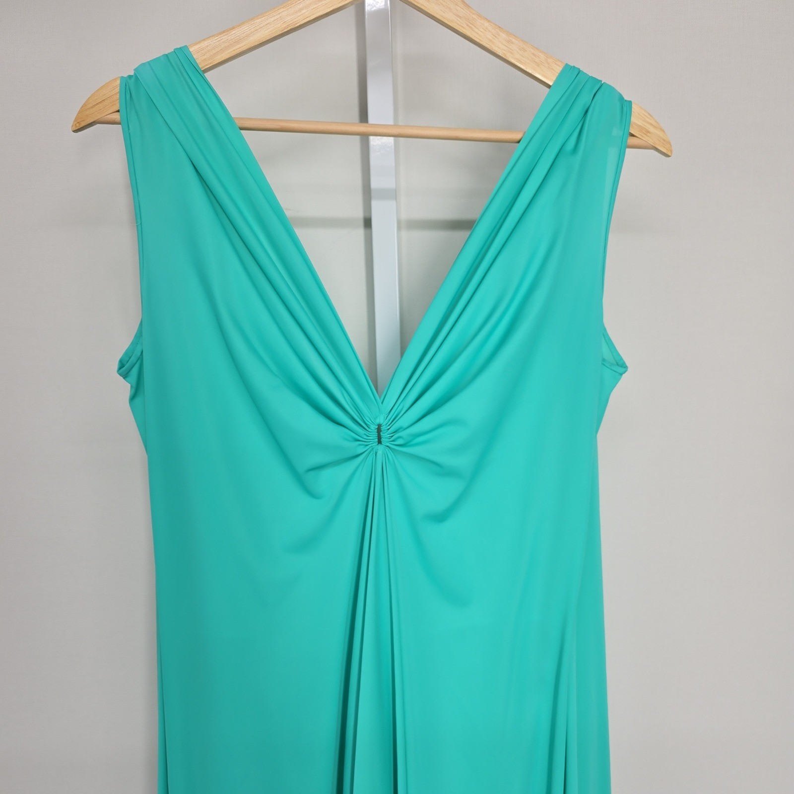 Lucie Ann Vintage 70s Teal Aqua Grecian Goddess Maxi Gown Lace Trim Made in USA