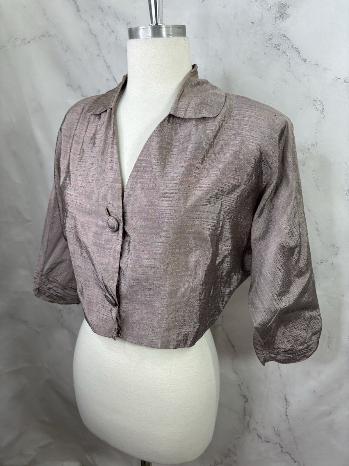 Vintage 1930s Bolero Button Blouse Shirt Jacket Dolman Sleeves S Hollywood Silk