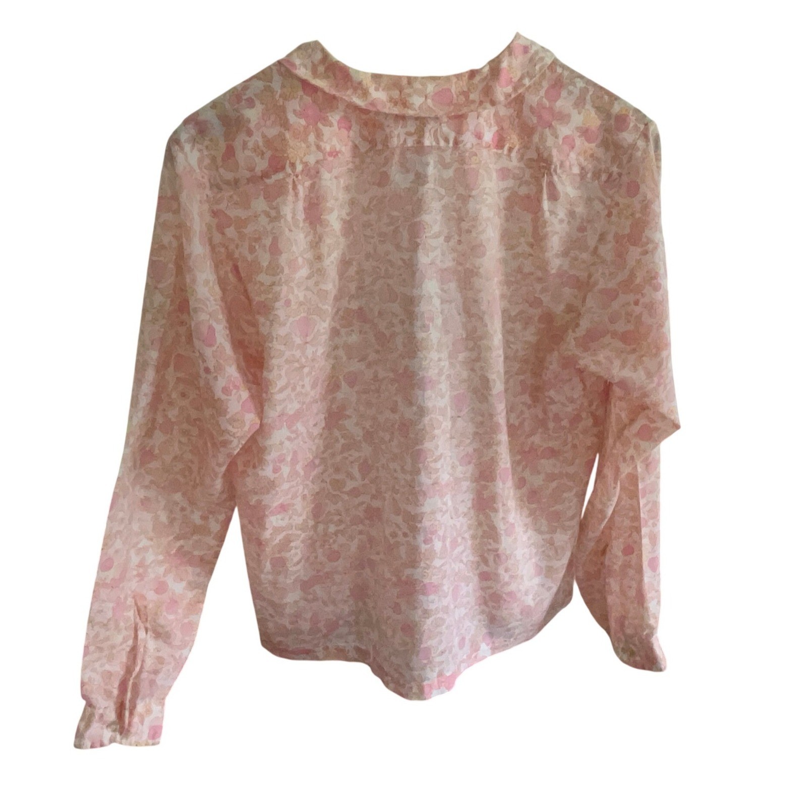 Vintage 70s Cottagecore Pink Fruit Floral Print Button Down Blouse Size M