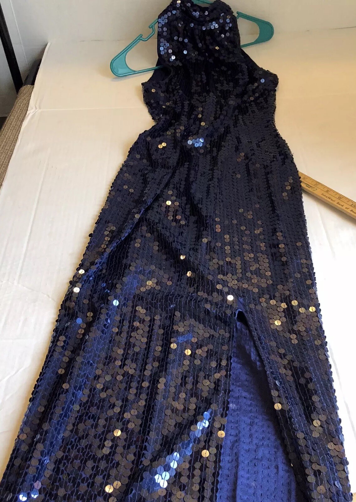 Lillie Rubin Exclusive Heavy Blue Mermaid Shimmer Sequin Beaded Dress VTG Size 2
