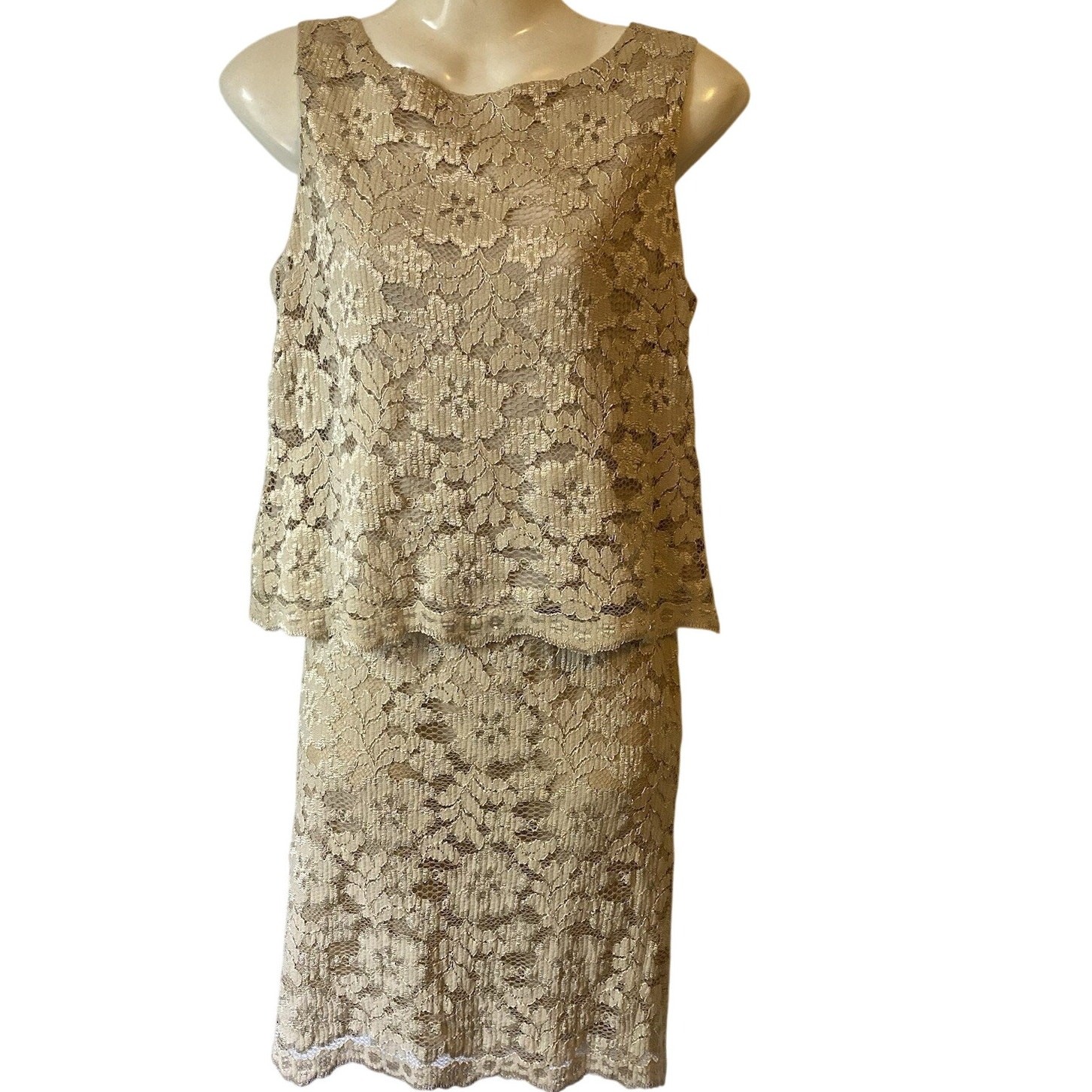VTG Jones New York Outfit Set Skirt & Top Sz 4P/6P Cream Lace Formal Evening