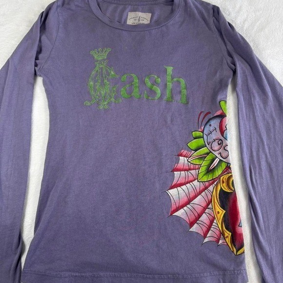 Rare grail Christian Audigier Ed Hardy purple cash graphic top y2k vintage