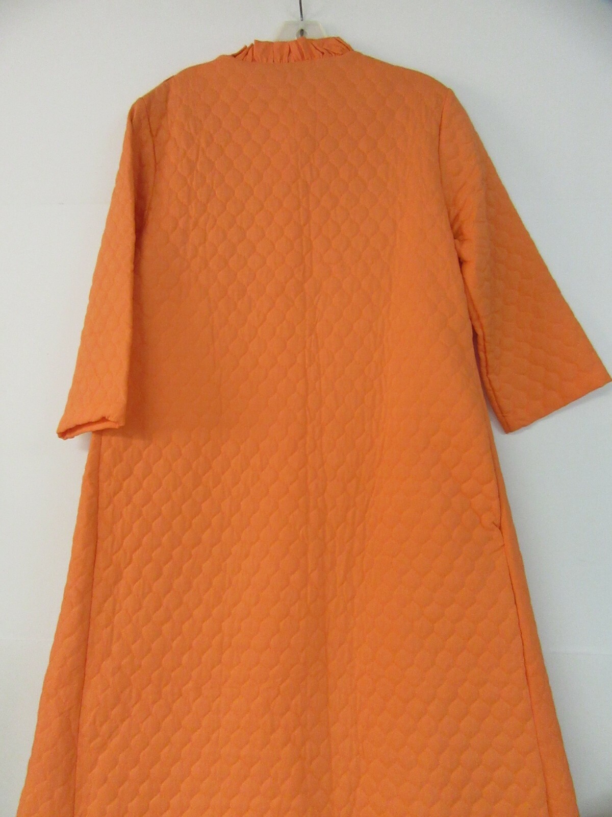 Vintage Kodel Quilted House Coat Orange Size 14 Button Front 1 Pocket