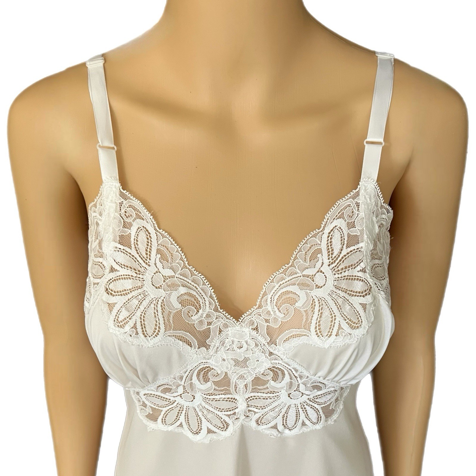 Vintage Shadowline Lingerie Dress Womans 70s Intimate Ivory Lace Slip – 34