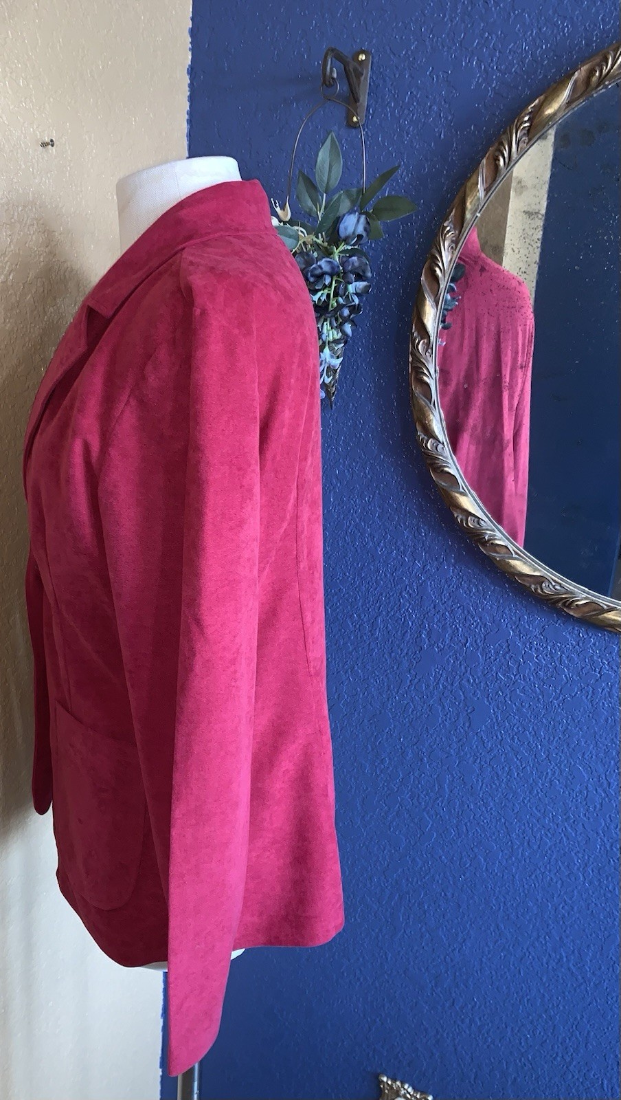 B2 80s Velour Blazer Jacket Sz M Pink Fuchsia Button Career Office Preppy