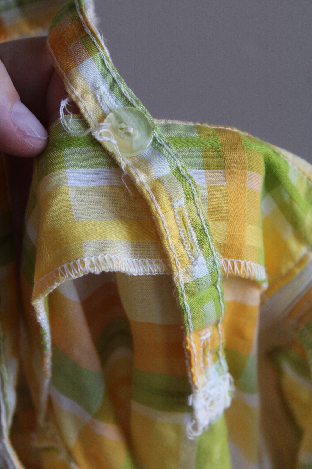 Vtg 50s Sea Lure California L Yellow Green Plaid Check Tank Top Cover Up