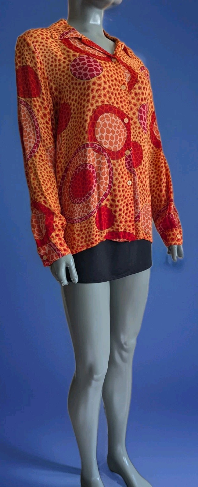 VTG Ilyse Hart Ltd Orange Rayon Button Down Shirt w/Psychedelic Bubble Print M