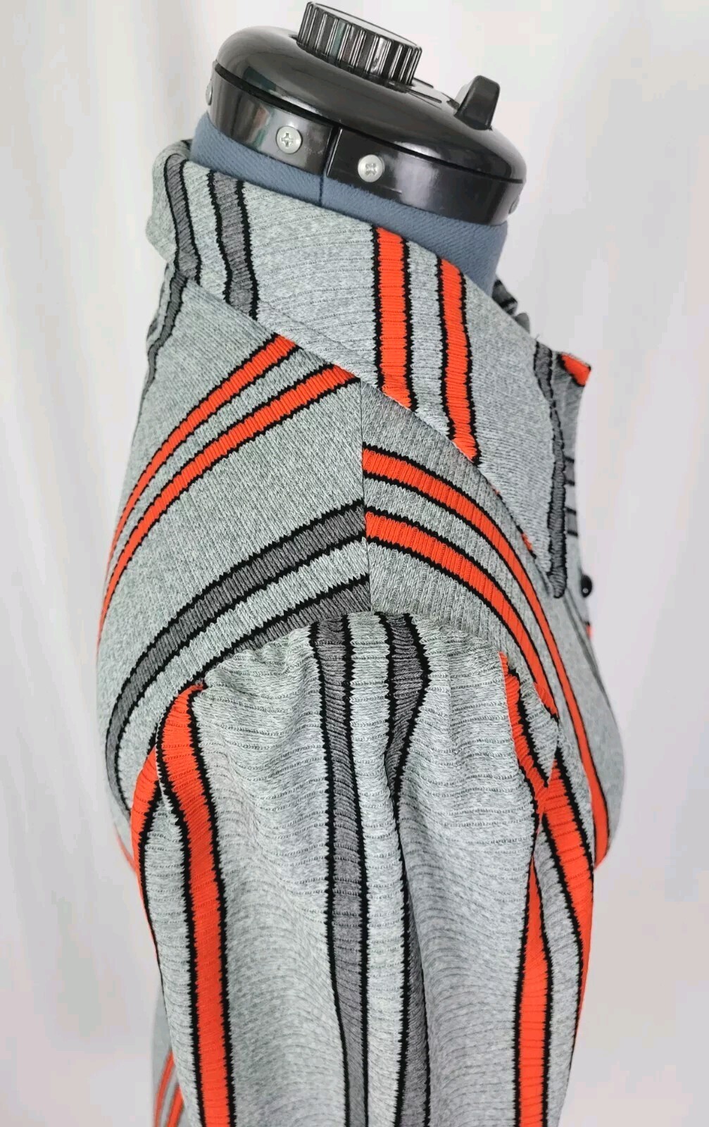 Vtg Grey Button Down Dress w Dark Grey & Orange Stripes & Tie Belt Size M?