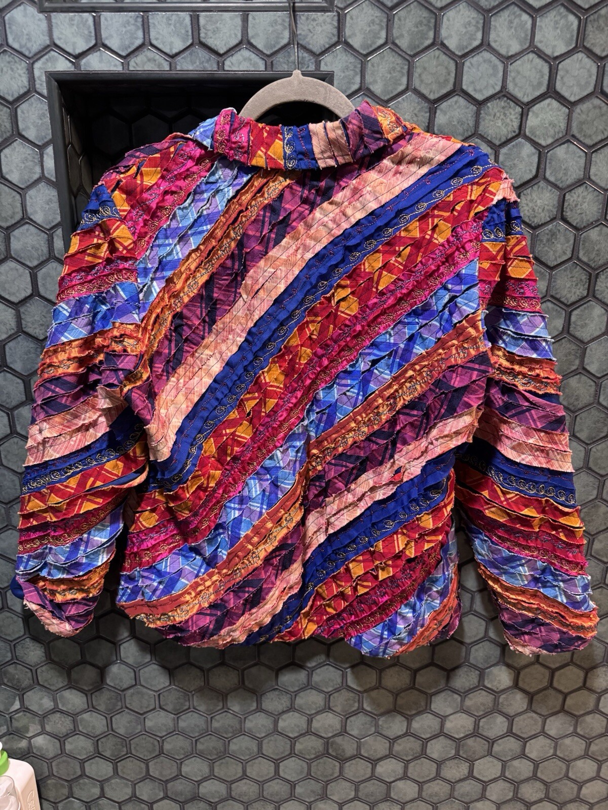 Vintage 1990s Alex Kim Bright Patchwork Jacket / Shacket – Women’s Petite Large