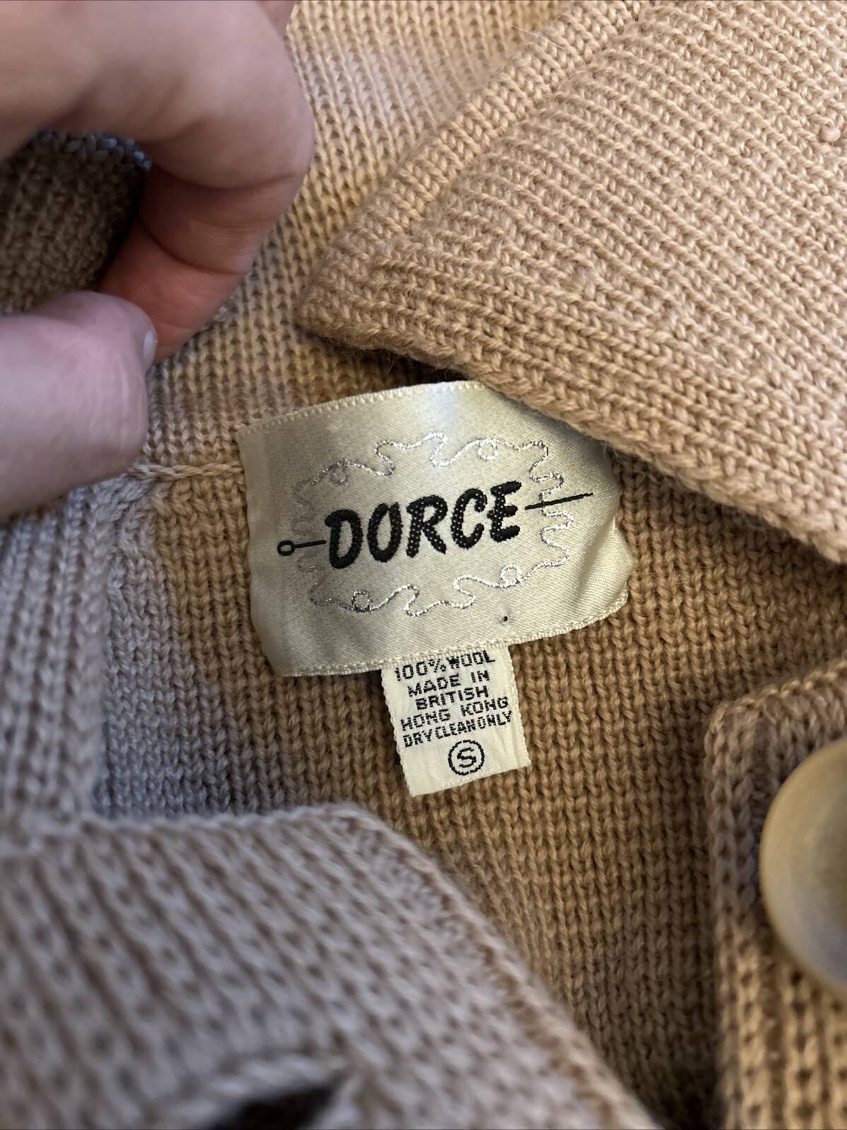 Vintage 100% Wool Tan Coat Womans Jacket Dorce Made In British Hong Kong Small