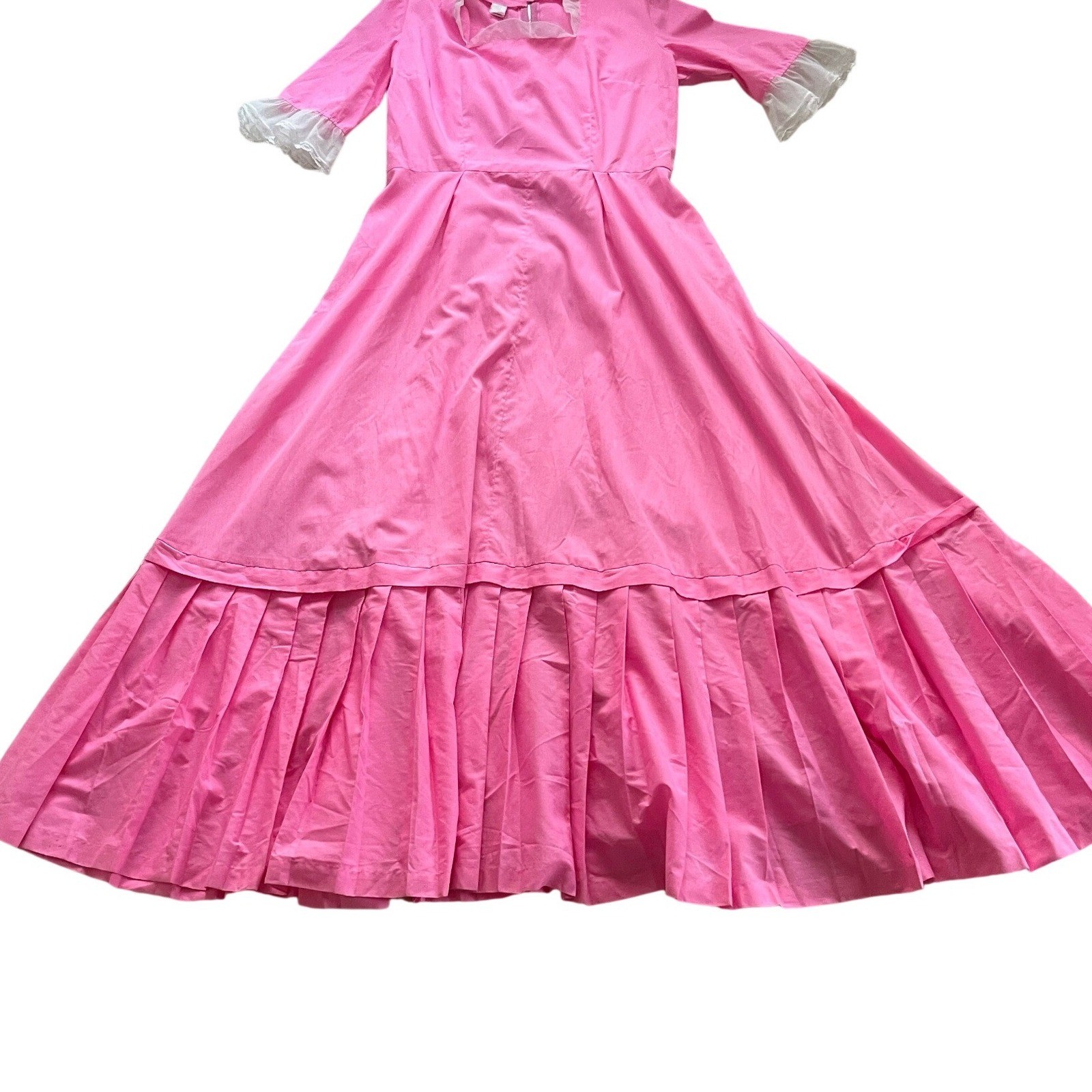 Vintage 70s Pink Prairie Western Maxi Dress Ruffle Square Barbiecore Neck Sz L