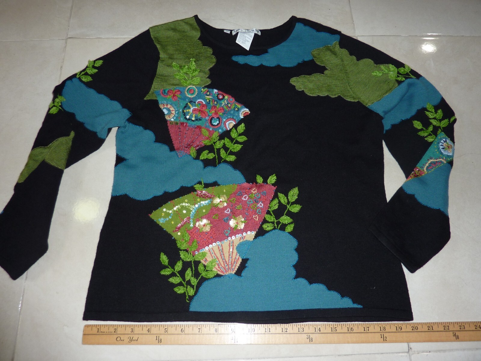 VTG NANCY BOLEN CITYGIRL WOMENS Beaded Knit SWEATER SIZE L