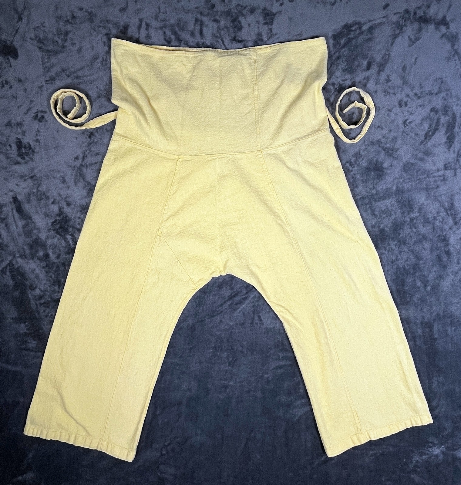 Vintage 70s Cotton Wide Leg Drop Crotch Pants Attached Belt Harem SIZE 10 Yellow