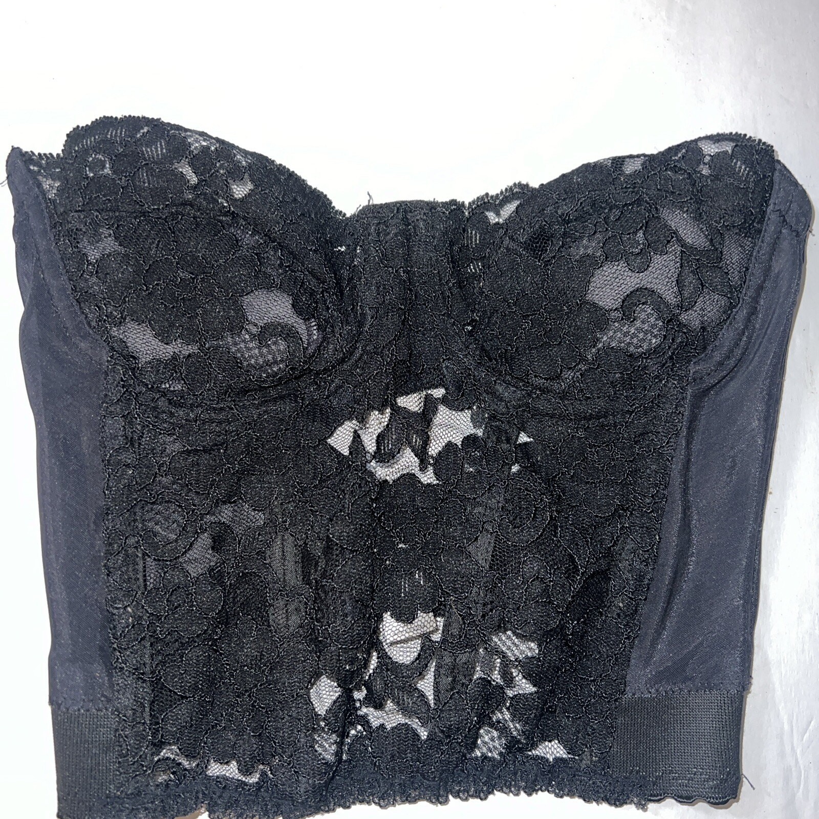 34B Victoria’s Secret Black Corset Bustier Strapless Lace Eye Loop Underwire