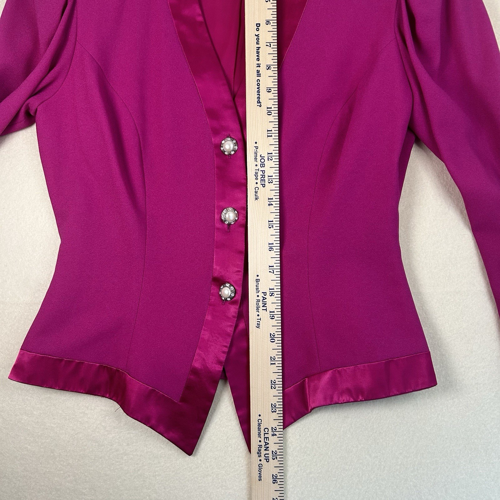 Vtg Rimini Hot Pink 2 Piece Skirt Suit Rhinestone Pearl Buttons Size 8