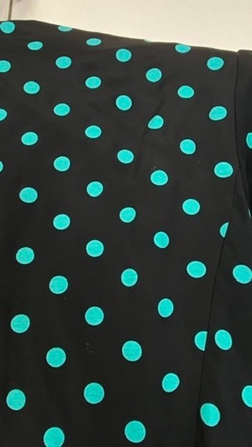 Vintage 1980s black polka dot suit L top pencil skirt set 3/4 sleeve teal jacket