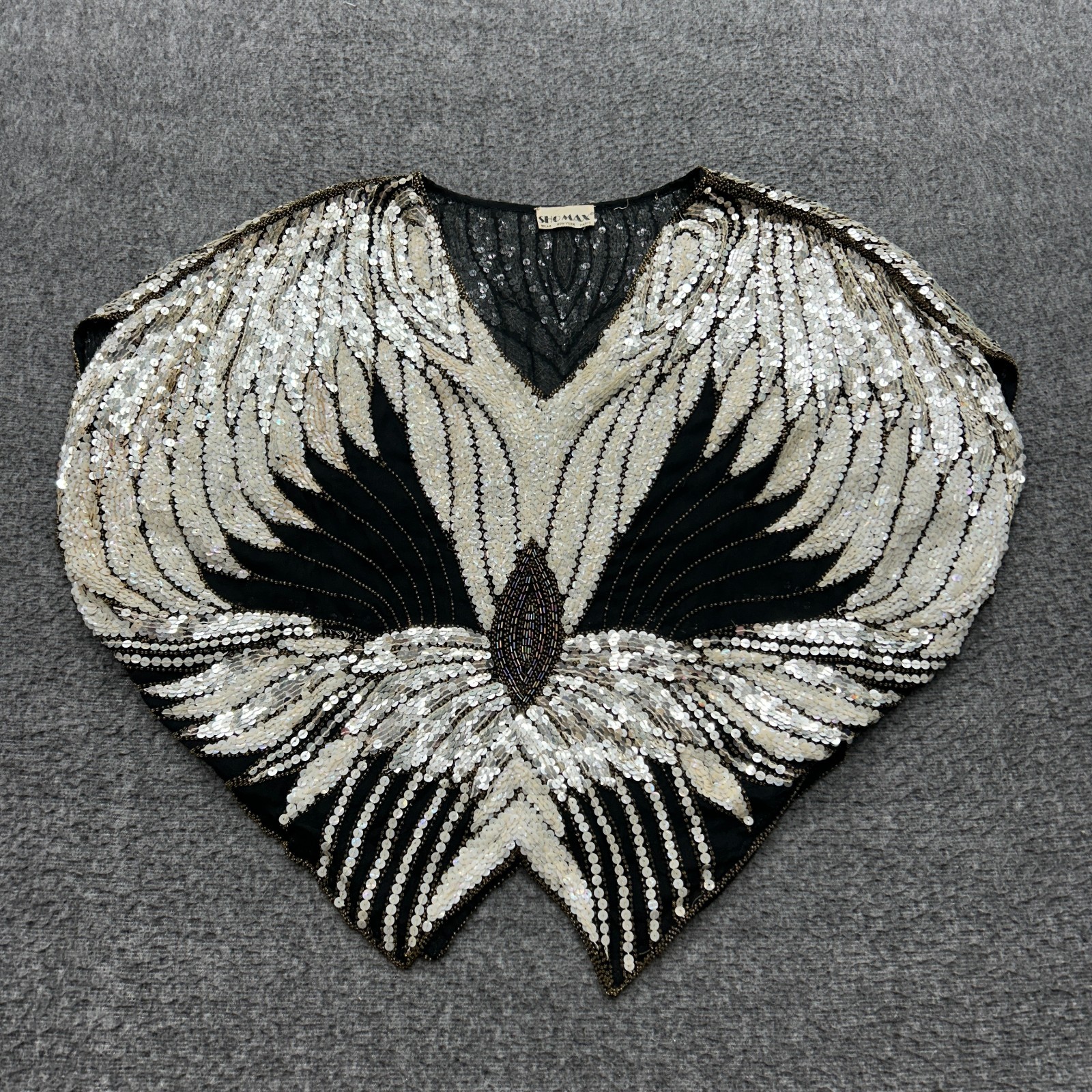 Vintage Sho Max 100% Silk Sequin Butterfly Top One Size Whimsigoth Glam Rock