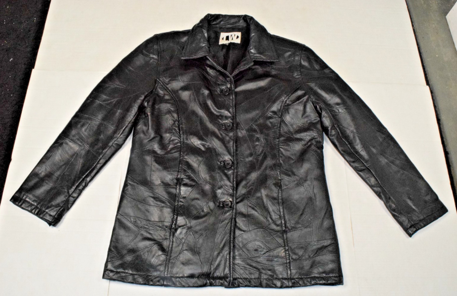 Vintage Leather Jacket Leather Works Size XXL 90s L Glossy Black Patchwork