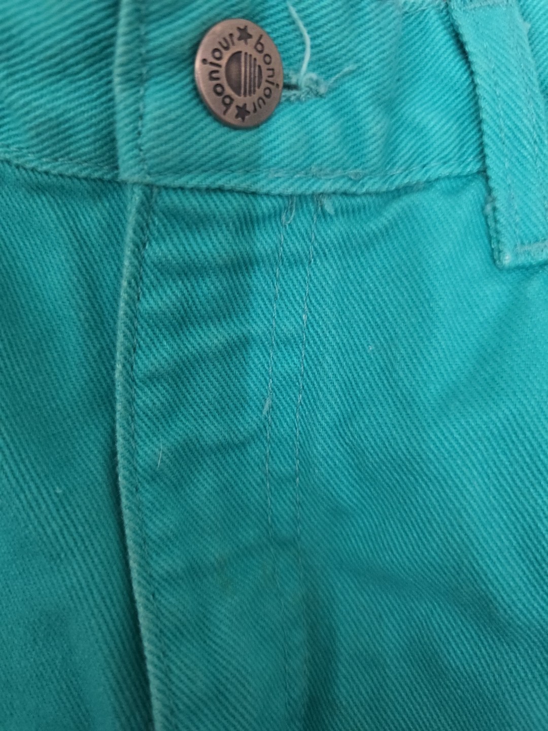 Vintage Bonjour Women’s Junior 7/8 Shorts Teal Denim Jean Fray Hem