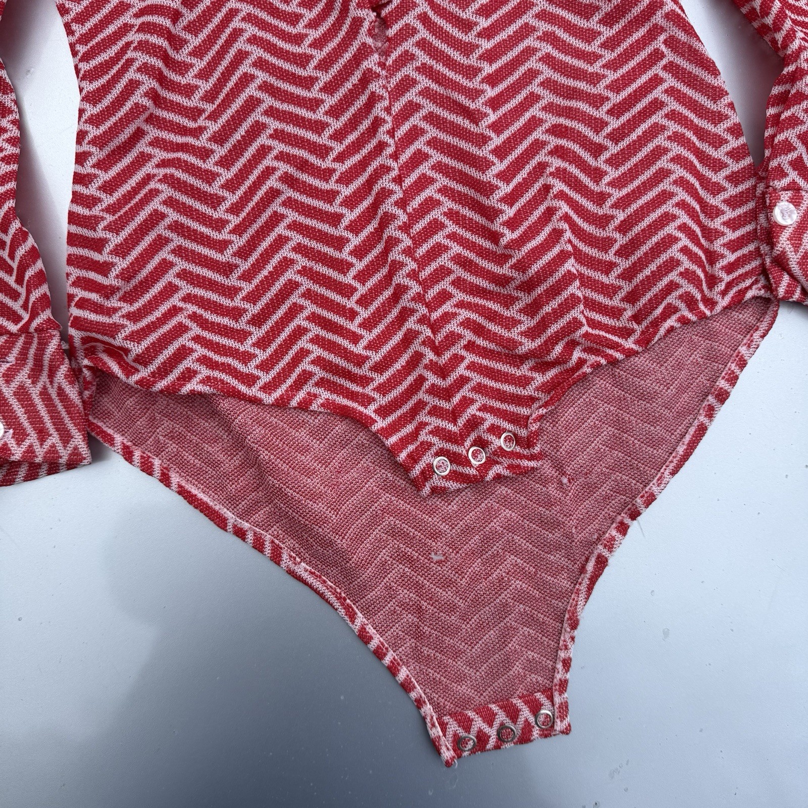 70s Retro Take 1 long-sleeve snap-crotch bodysuit Pointed Collar Nylon Poly SZ M