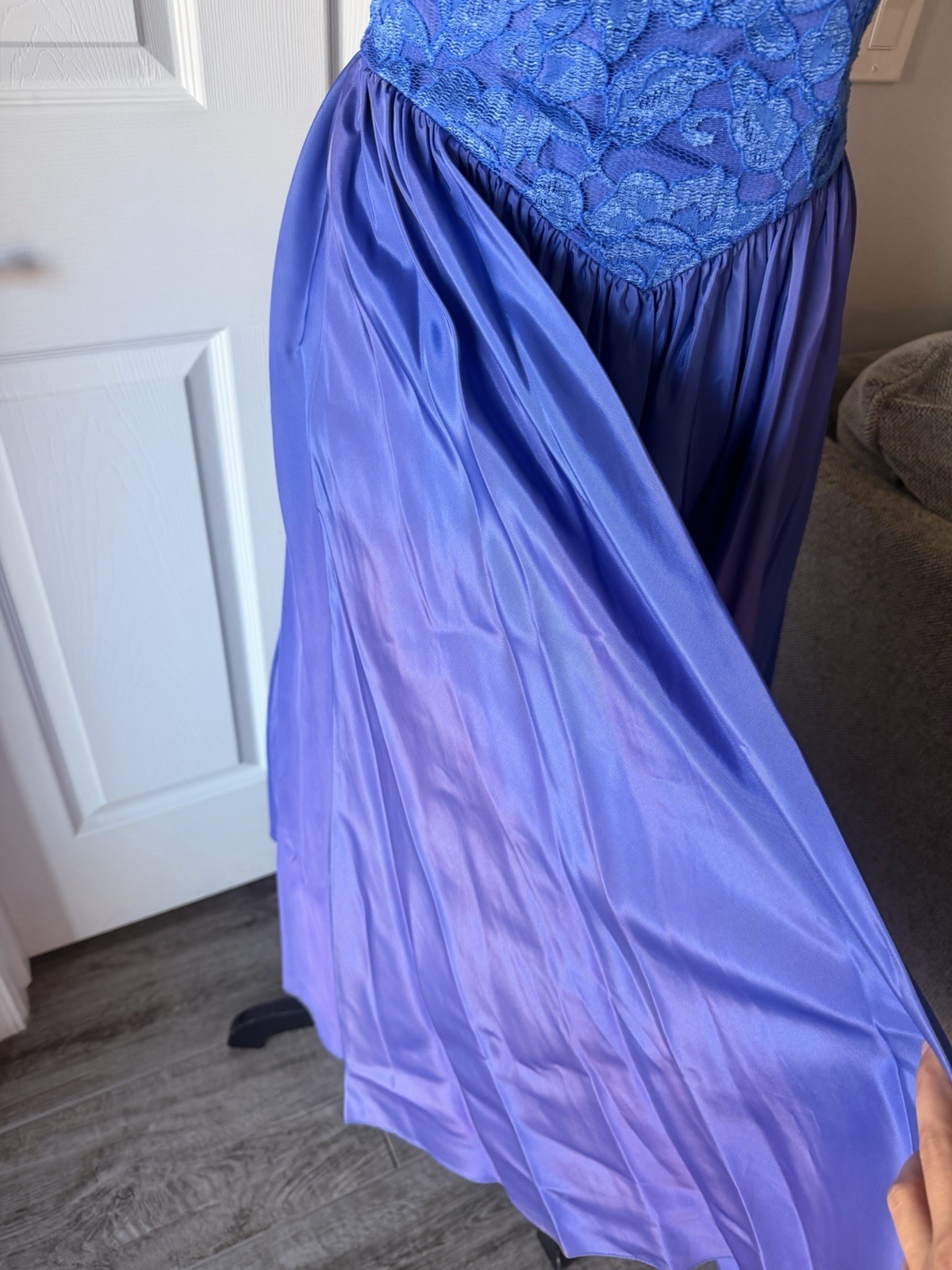 Vintage 1980s HW Collections One Shoulder Blue Purple Lace Satin Ball Gown 5-6