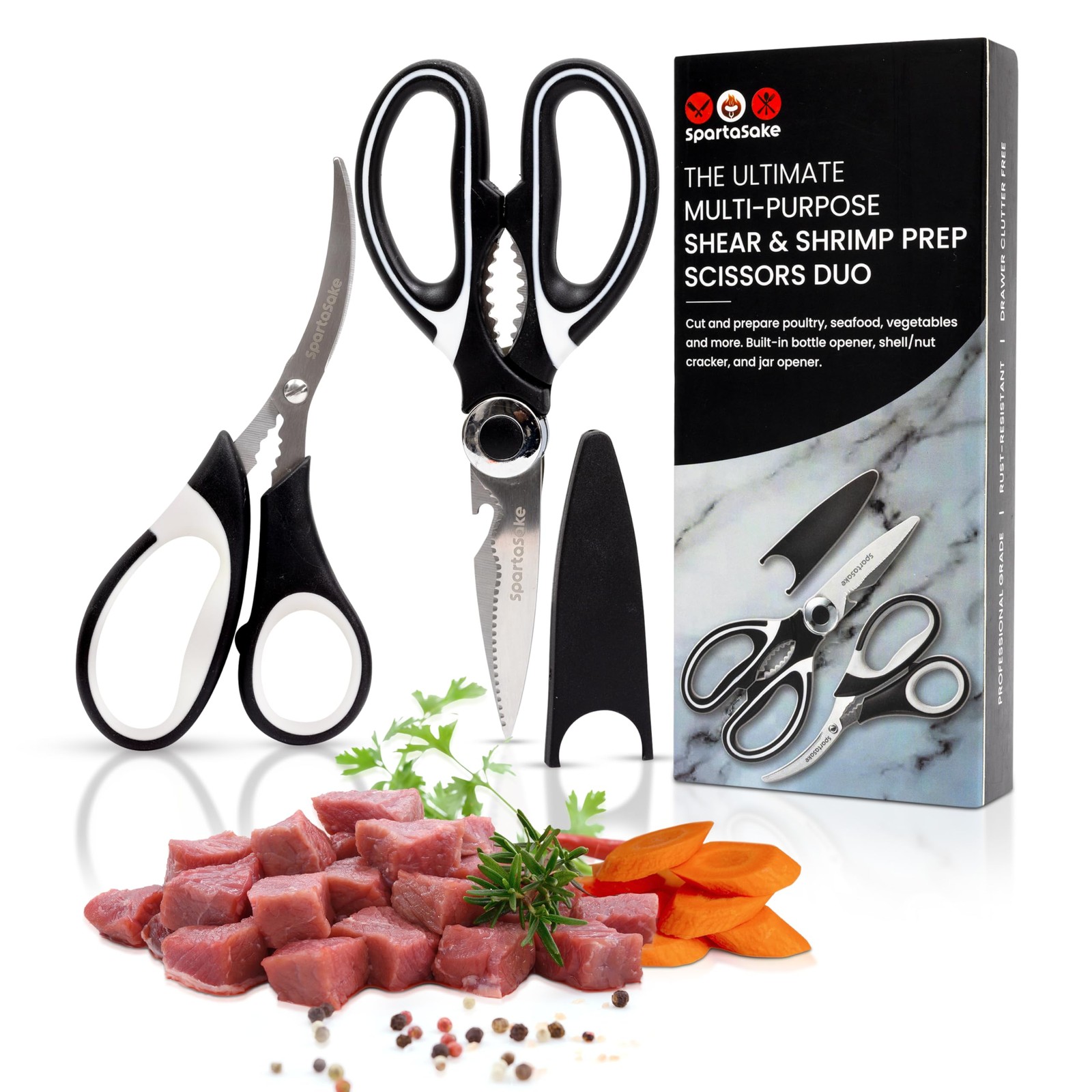SpartaSake 2-Pack Premium Stainless Steel All Purpose Kitchen Shears with Sleeve