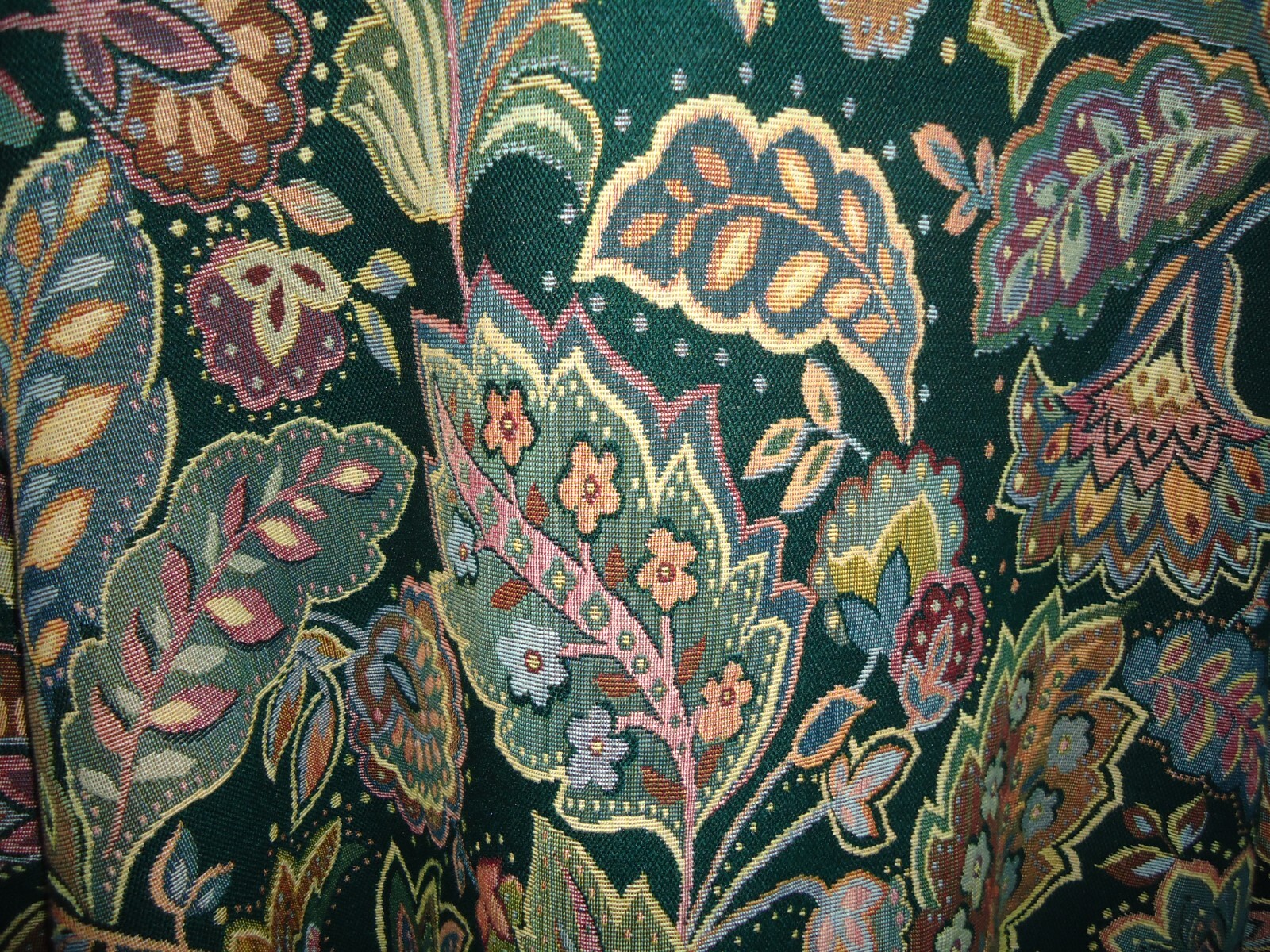 VTG Green Floral Tapestry Blazer Ascente 2X Shoulder Pads Pockets Granny Core