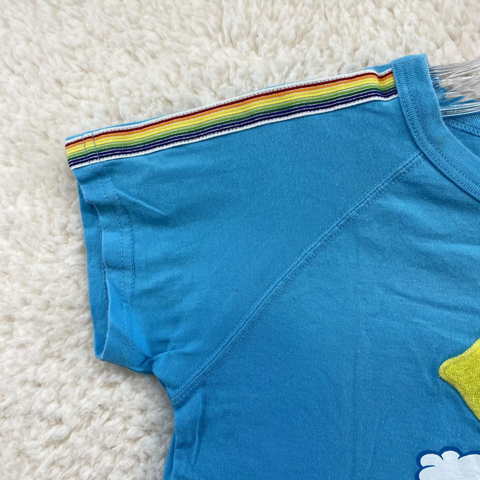 Y2K Vintage Japanese Baby Tee Crop Top XXS XS Blue Graphic Kidcore Kawaii Fruits