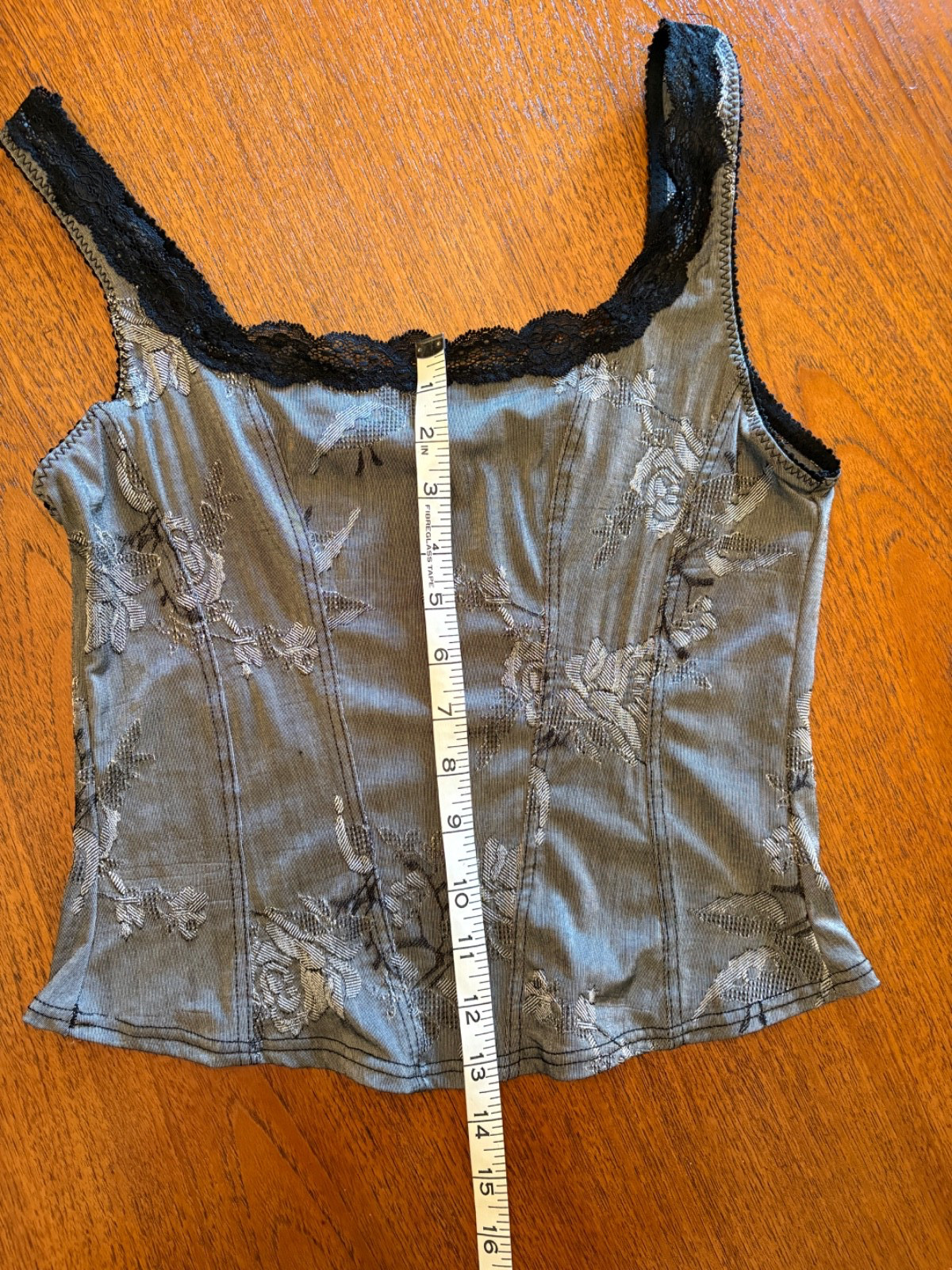Vintage Y2k ARIANNE Lingerie Grey Floral Stretch Lace Camisole Top M