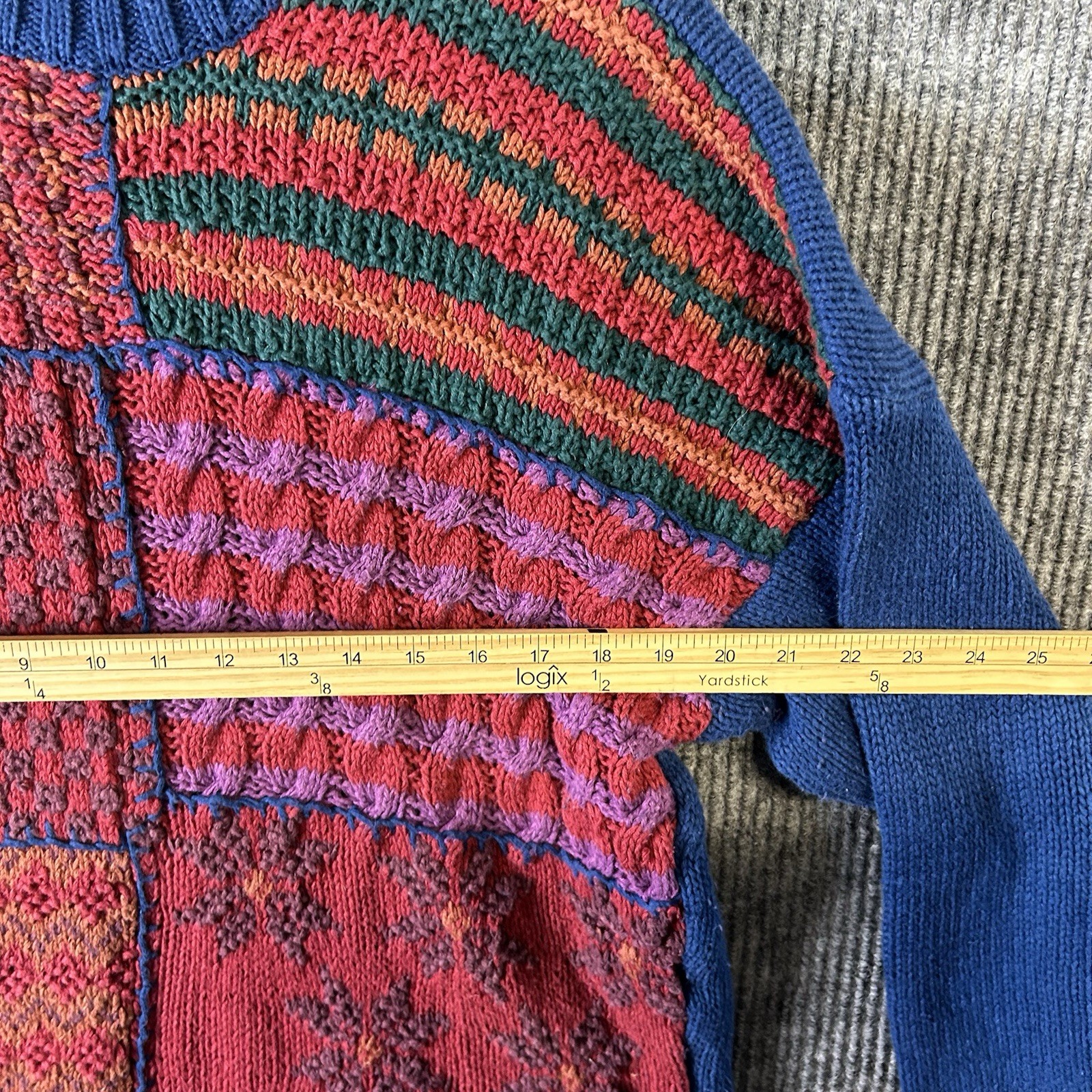 Vintage Erika II Sweater Women’s 3X Hand Knit Blue Red