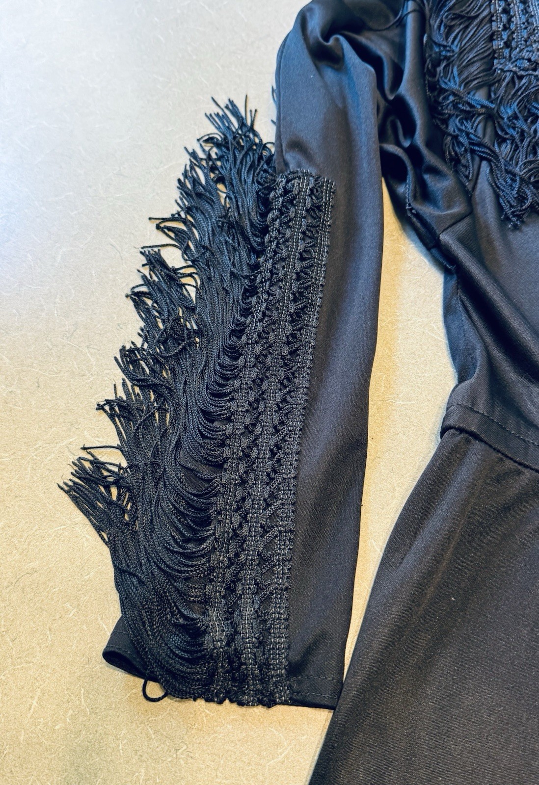 Vintage Frederick’s of Hollywood Black Fringe Disco Jumpsuit Wide Leg Boho S/M